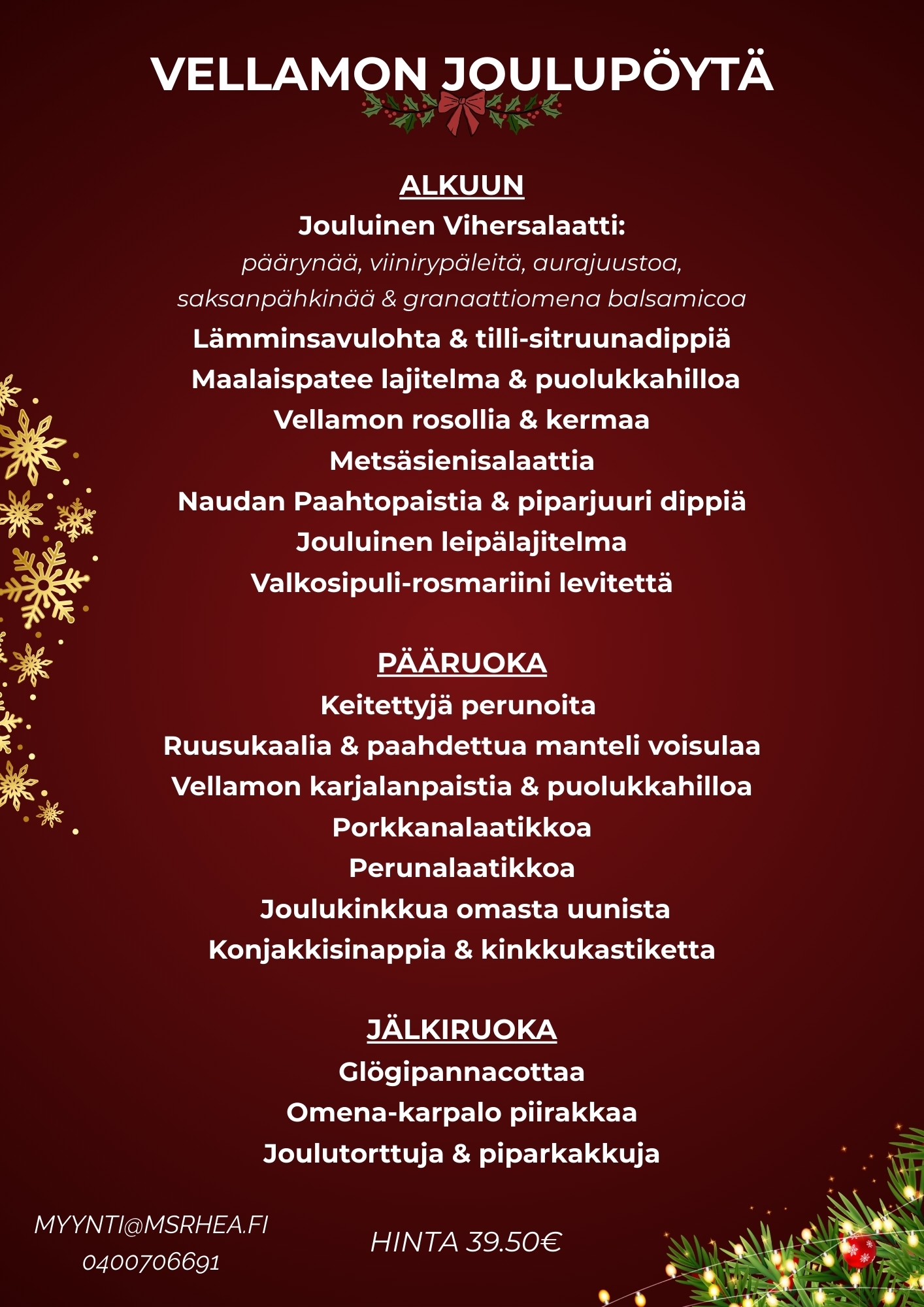 Ravintolalaiva Vellamon Joullumenu 2026